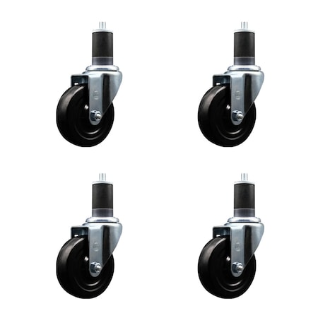 Service Caster 4'' SS Hard Rubber Wheel Swivel 1-5/8'' Expanding Stem Caster Set, 4PK SCC-SSEX20S414-HRS-158-4